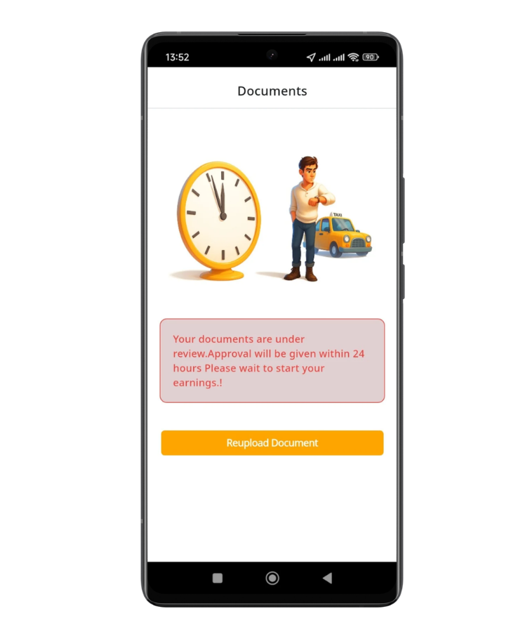 Sote driver approval app screen